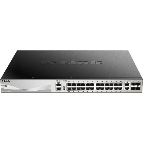 Коммутатор D-Link DGS-3130-30PS/B2A Управляемый L3 стекируемый коммутатор с 24 портами 10/100/1000Base-T, 2 портами 10Gbase-T и 4 портами 10Gbase-X SFP+ (24 порта PoE 802.3af/at, PoE-бюджет 370 Вт; 740 Вт с DPS-700)