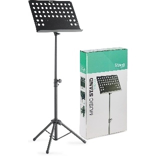 Пюпитр оркестровый STAGG [MUS-C5 T] 2-х секционный с винтовым фиксатором, металлический держатель с регулировкой угла наклона, прочная металлическая конструкция со складными ножками, размеры: 47,5х34,5 см, высота 70-110 см, вес 2,9 кг, цвет черный