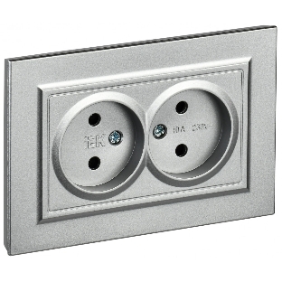 Розетка 2-местная IEK BRITE РС12-2-БрА (BR-R20-10-K47-F) без заземления, без защитных шторок, 10А в сборе, алюминий