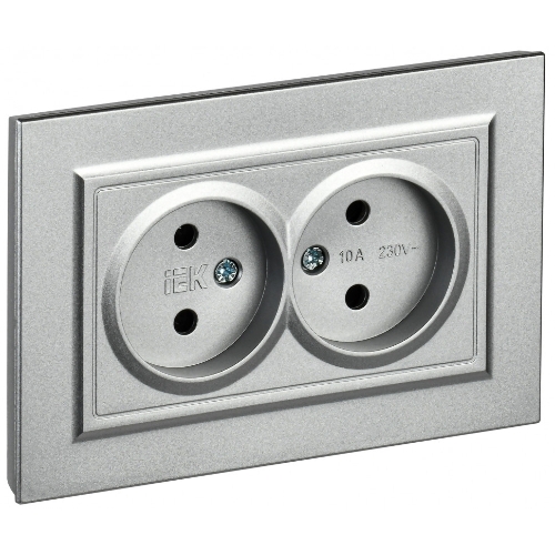 Розетка 2-местная IEK BRITE РС12-2-БрА (BR-R20-10-K47-F) без заземления, без защитных шторок, 10А в сборе, алюминий