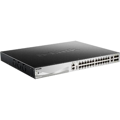 Коммутатор D-Link DGS-3130-30PS/B2A Управляемый L3 стекируемый коммутатор с 24 портами 10/100/1000Base-T, 2 портами 10Gbase-T и 4 портами 10Gbase-X SFP+ (24 порта PoE 802.3af/at, PoE-бюджет 370 Вт; 740 Вт с DPS-700)