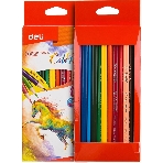 Карандаши цветные Deli EC00300 ColoRun, трехгранный профиль, тополь, 12 цветов, коробка с европодвесом