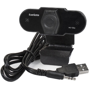 Веб-камера ExeGate BlackView C525 HD 1280x720, 30 кадр/с, USB Type-A, микрофон (шумоподавление), шторка приватности, универсальное крепление
