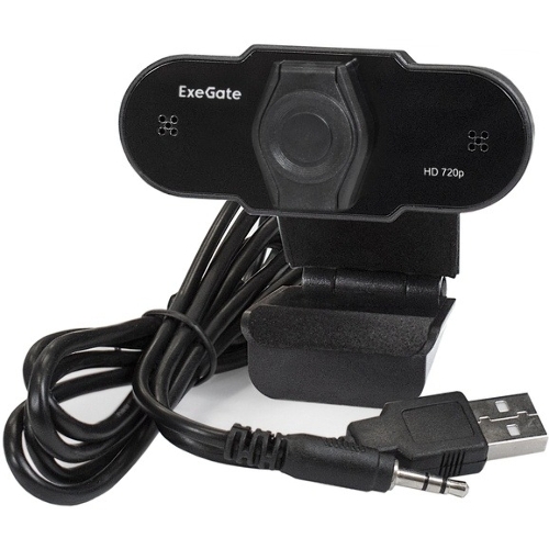 Веб-камера ExeGate BlackView C525 HD 1280x720, 30 кадр/с, USB Type-A, микрофон (шумоподавление), шторка приватности, универсальное крепление