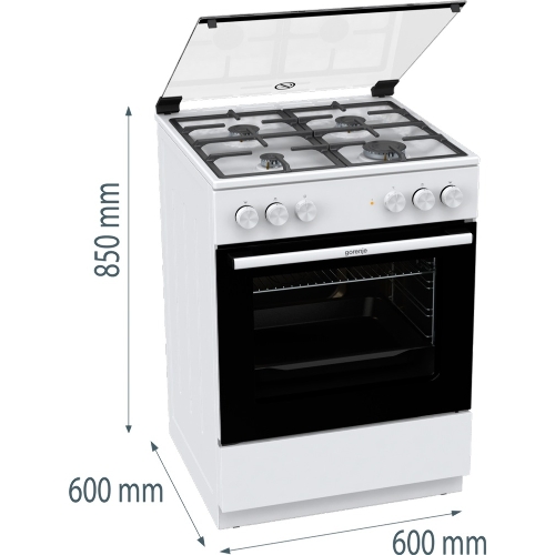Плита комбинированная Gorenje GK6A20WF белый, конфорок 4 газовых, духовка 65 л, 60 см x 85 см x 60 см