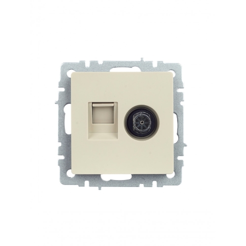 Розетка телевизионная двойная TV+RJ45 IEK BRITE РТВ/РК12-БрКр кат.5E бежевый