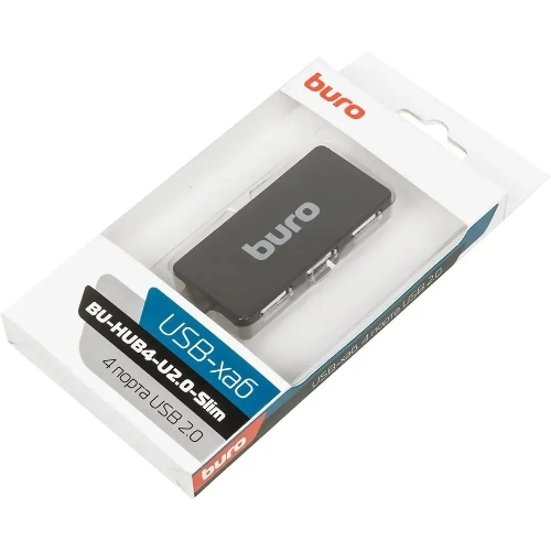 USB-концентратор Buro BU-HUB4-U2.0-Slim, USB, USB 4 порта, USB