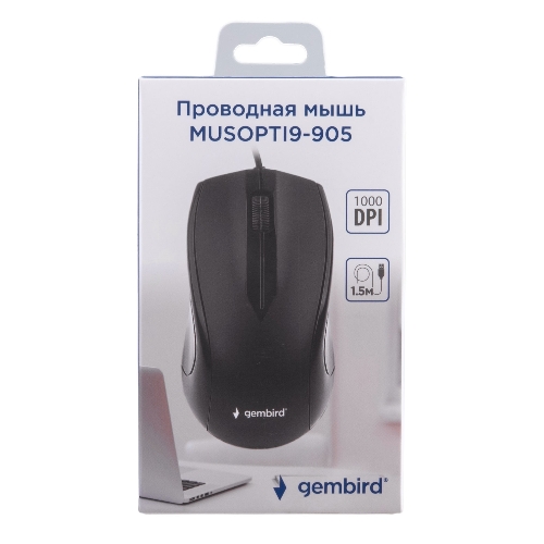Мышь проводная Gembird MUSOPTI9-905U черный, 1000 dpi, USB, кнопки - 3