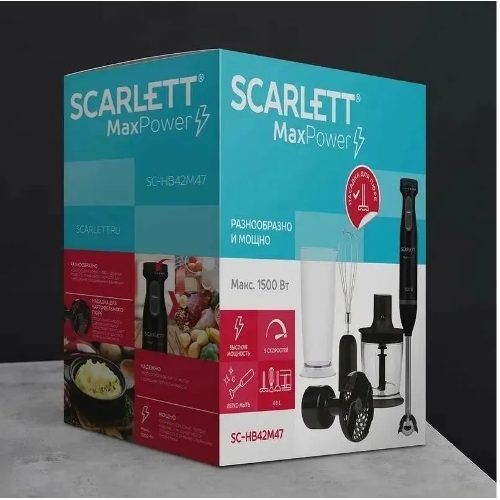 Блендер погружной Scarlett SC-HB42M47 черный, 1500 Вт