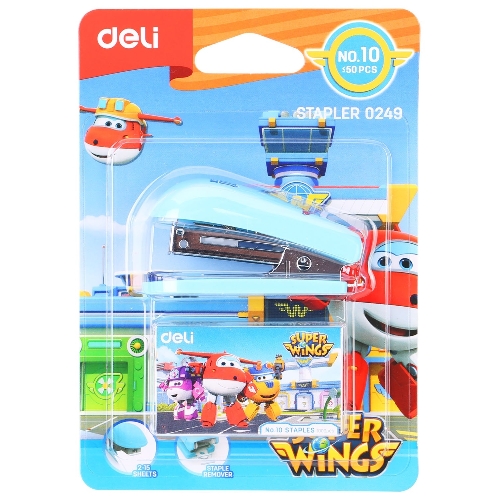 Степлер настольный Deli E0249 Super Wings 24/6 26/6 (12 листов), ассорти, 40 скоб, металл/пластик блистер