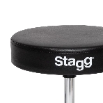 Стул для барабанщика STAGG DT-32 CR высота 50-63 см, 5 ступеней, диаметр сиденья 320 мм, стальная ось с резьбой и фиксатором, максимальная статичная нагрузка 150 кг, вес 3,1 кг, покрытие черный винил, отделка хром