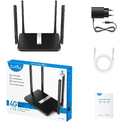 Роутер беспроводной Cudy LT500 AC1200 10/100BASE-TX/4G cat.4 черный