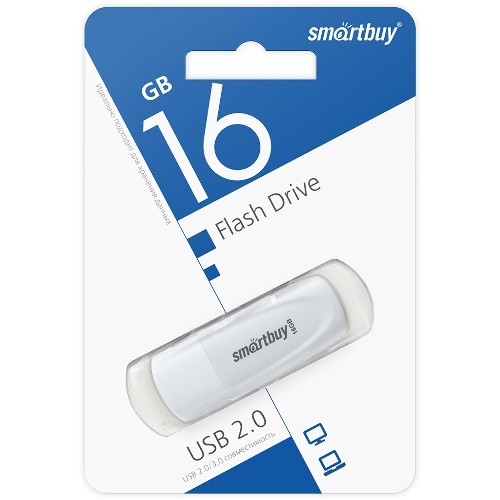 Флешка USB Smartbuy Scout White (SB016 Gb2SCW), 16Gb, USB 2.0, R/W 15/8, белый
