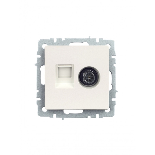 Розетка телевизионная двойная TV+RJ45 IEK BRITE РТВ/РК12-БрЖ кат.5E жемчуг