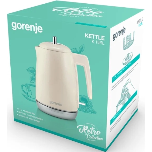 Чайник электрический Gorenje K15RL 1.7 л, 2200 Вт, бежевый (корпус: металл/пластик)