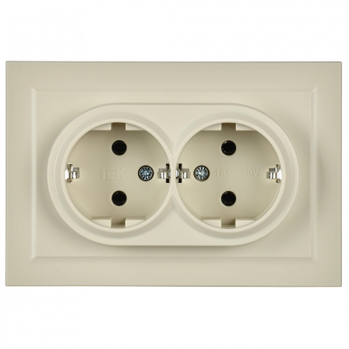 Розетка 2-местная IEK BRITE РС12-3-БрКр (BR-R21-16-K10-F) с заземлением, без защитных шторок, 16А в сборе, бежевый