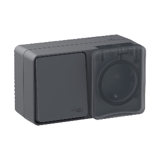 Блок ОП AtlasDesign Profi54 розетка 16А 250В с заземл. защ. шторки + 1-кл. выключатель 10А IP54 антрацит SchE