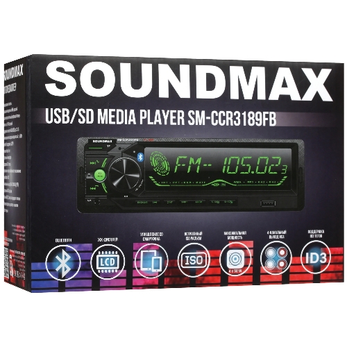 Автомагнитола Soundmax SM-CCR3189FB, 1 DIN, Bluetooth, USB Type-A, AUX