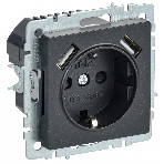 Розетка 1-местная IEK BRITE РЮш10-2-БрЧ (BR-R14-16-U21-D31-K02) с заземлением, с защитными шторками, 16А, с USB A+A 5В 3,1А, черный
