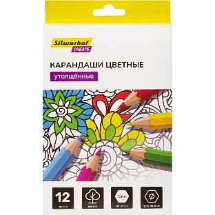 Карандаши цветные Silwerhof Create Jumbo 6мм, шестигранный профиль, дерево, ассорти, 12 цветов, коробка с европодвесом