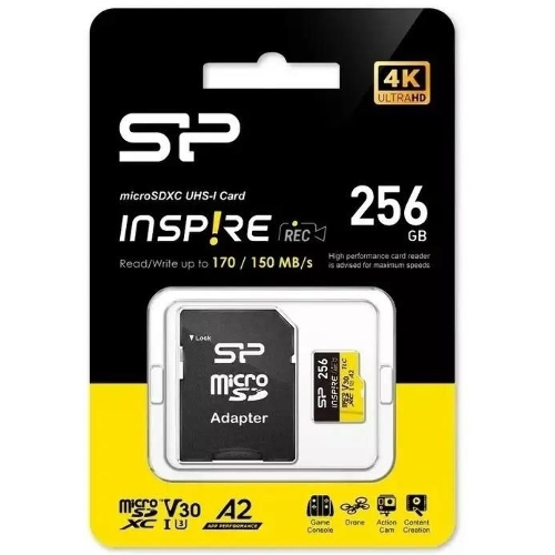 Флеш карта microSDXC 256Gb Silicon Power SP256GbSTXLA2V1NSP Inspire V30 A2 + adapter