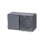 Блок ОП AtlasDesign Profi54 розетка 16А 250В с заземл. защ. шторки + 1-кл. выключатель 10А IP54 антрацит SchE