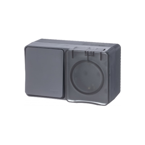Блок ОП AtlasDesign Profi54 розетка 16А 250В с заземл. защ. шторки + 1-кл. выключатель 10А IP54 антрацит SchE