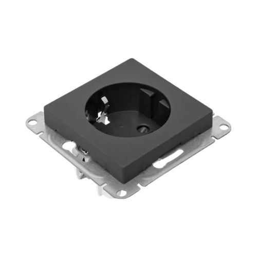 Механизм розетки EKF UP1-SOB-111 16А, с заземлением, со шторками, черный Эпика