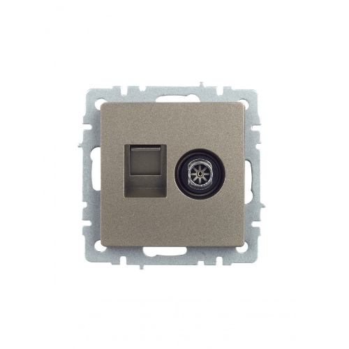 Розетка телевизионная двойная TV+RJ45 IEK Brite РТВ/РК12-БрШ (BR-AK20-1-K37) кат.5E шампань