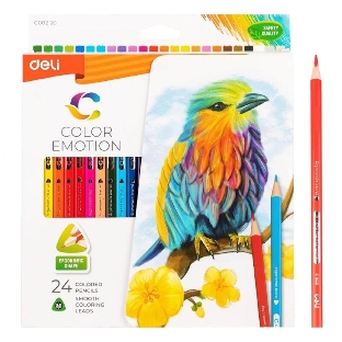 Карандаши цветные Deli EC00220 Color Emotion, трехгранный профиль, липа, 24 цвета, коробка с европодвесом (24шт)
