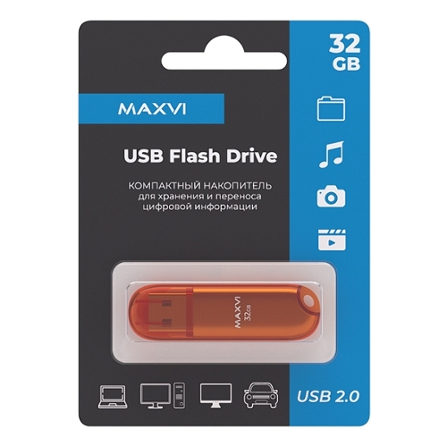 Флешка USB Maxvi P1 orange (FD32GBUSB20C10P1), 32Gb, USB 2.0, R/W 15/5, оранжевый
