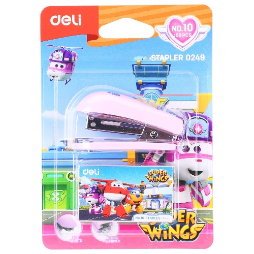 Степлер настольный Deli E0249 Super Wings 24/6 26/6 (12 листов), ассорти, 40 скоб, металл/пластик блистер