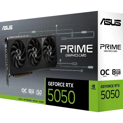 Видеокарта ASUS Prime GeForce RTX 5050 OC, NVIDIA RTX 5050, 8 ГБ GDDR6, 128 бит, PCI-e 5.0, 1xHDMI, 3xDP, 2707 МГц