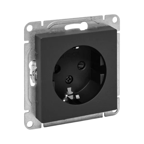 Механизм розетки EKF UP1-SOB-111 16А, с заземлением, со шторками, черный Эпика