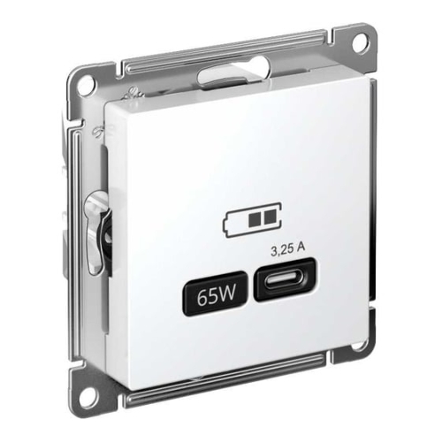 Розетка USB AtlasDesign тип C 65Вт QC PD высокоскор. ЗУ механизм бел. SE ATN000127