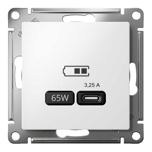 Розетка USB AtlasDesign тип C 65Вт QC PD высокоскор. ЗУ механизм бел. SE ATN000127