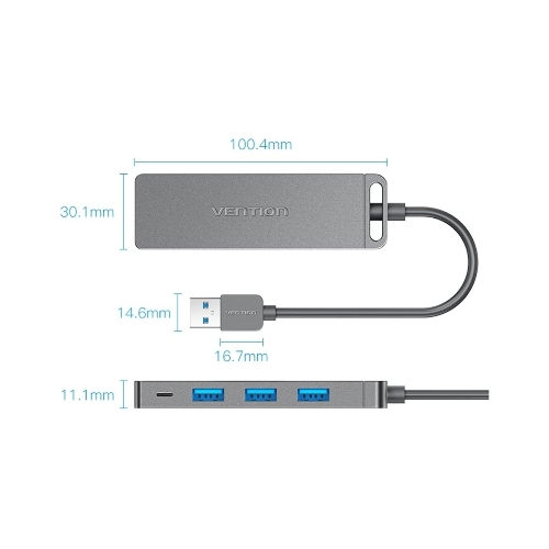 USB-концентратор Vention OTG USB 3.0 на 4 порта серый 1м.