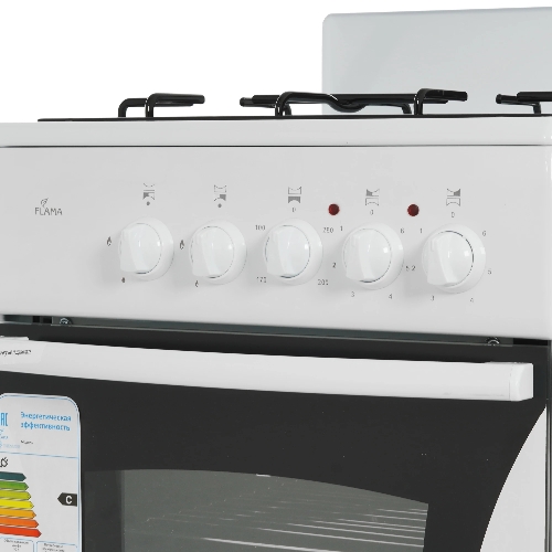 Плита комбинированная Flama RK 2201 W белый, конфорок 2 газовых и 2 электрических, духовка 50 л, 50 см x 85 см x 54 см