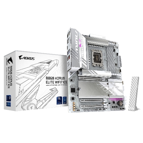 Материнская плата Gigabyte B860 AORUS ELITE WIFI7 ICE, LGA 1851, Intel B860, 4xDDR5, 4xSATA, 3xM.2, 1xPCIe 5.0 x16, 2xPCIe 4.0 x1, 1xHDMI, 2xDP, 1x 2.5Gb LAN, 6xUSB-A 3.2, 1xUSB-C 3.2, 4xUSB-A 2.0, 2x3.5 мм, 7.1, ATX