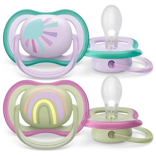 Пустышка Philips Avent ultra air, солнышко/радуга, для девочек, 0-6 мес., 2 шт.