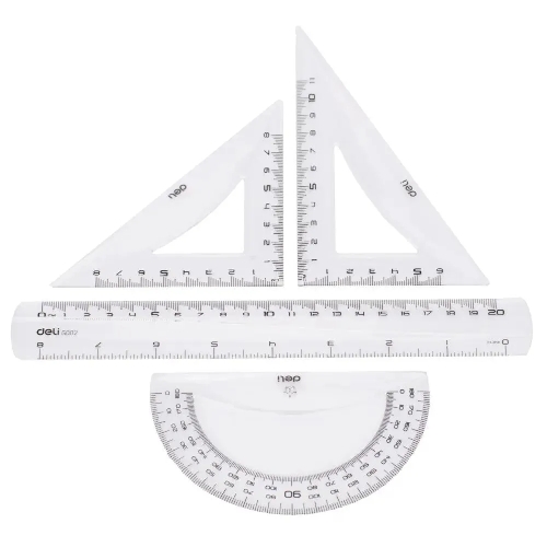 Набор линеек Deli Pioneer EG00412, пластик, прозрачный, в комплекте: линейка 20 см/треугольник 2 шт/транспортир, европодвес