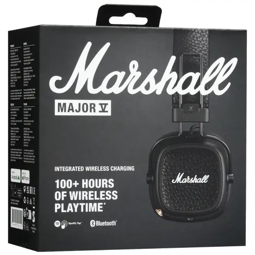 Беспроводные/проводные наушники Marshall Major V черный, накладные, Bluetooth + проводной, беспроводная зарядка, до 100 ч