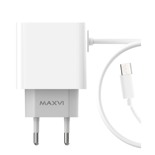 Сетевое зарядное устройство Maxvi CHL-242M 2.4A, with microUSB cable, 2хUSB-A, белый