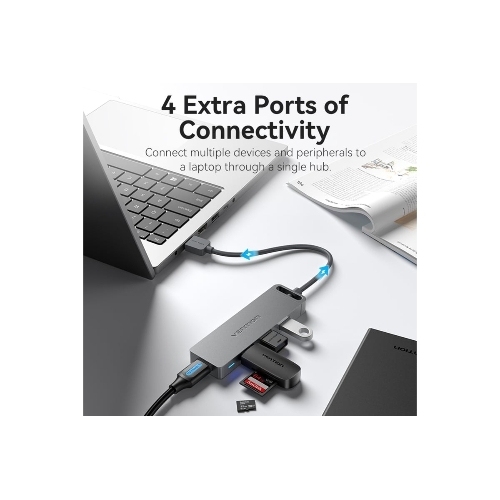 USB-концентратор Vention OTG USB 3.0 на 4 порта серый 1м.
