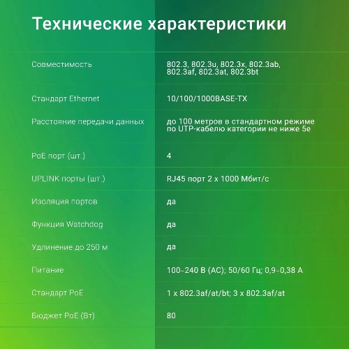 Коммутатор Digma DSP204G-2G-T80, 6×1 Гбит/с, неуправляемый