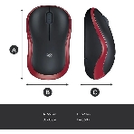Мышь беспроводная Logitech M185, красный, 1000 dpi, радиоканал, USB, кнопки - 3