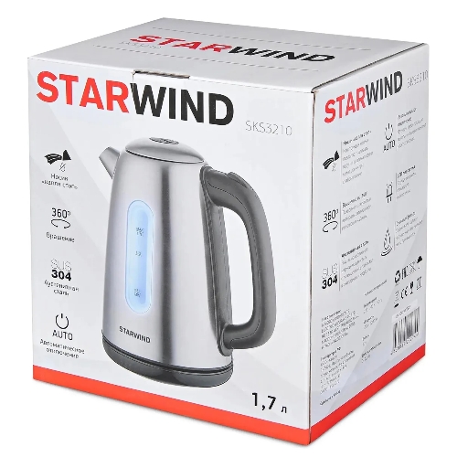 Чайник электрический Starwind SKS3210 1.7 л, 2200 Вт, серебристый (корпус: металл)