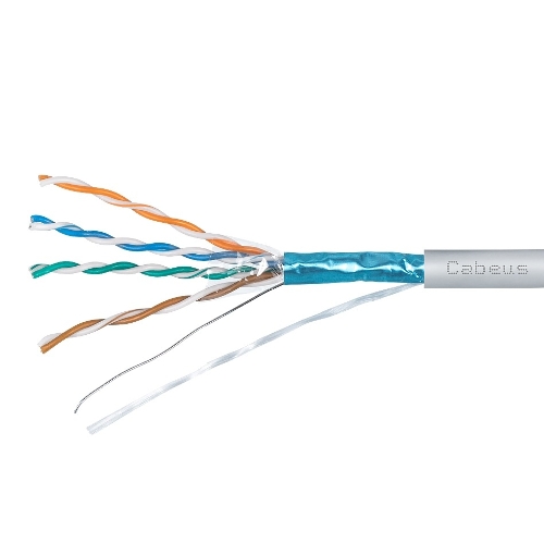 Кабель витая пара F/UTP 5e кат. 4 пары Cabeus FTP-4P-Cat.5e-SOLID-GY 24AWG(0.51 мм), медь, одножильный (solid), внутренний, PVC, нг(A)-LS, серый, уп/3