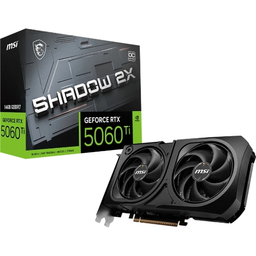 Видеокарта MSI RTX 5060 Ti 16G SHADOW 2X OC PLUS, NVIDIA RTX 5060 Ti, 16 ГБ GDDR7, 128 бит, PCI-e 5.0, 1xHDMI, 3xDP, 2617 МГц