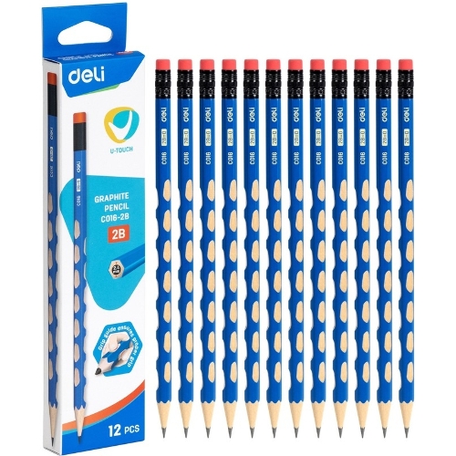 Карандаш чернографитный Deli EC016-2B U-Touch 2B, трехгранный, (12шт) ластик